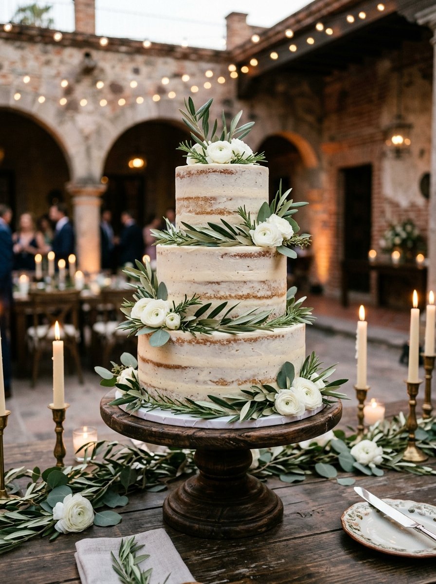 Pastel de boda con detalles de olivo